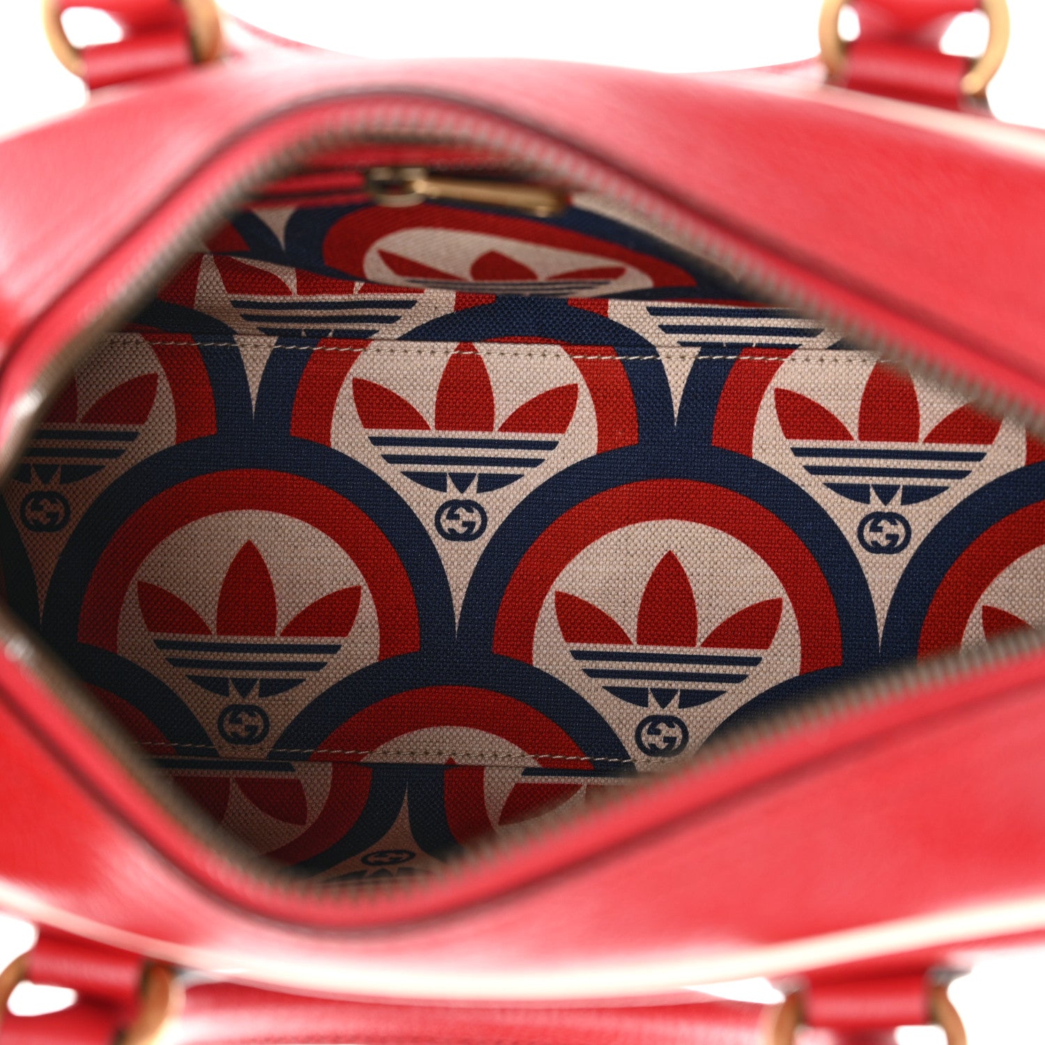 Gucci X ADIDAS Textured Dollar Calfskin Web Trefoil Logo Embossed Mini Bowling Bag Red Off White 5 of 11