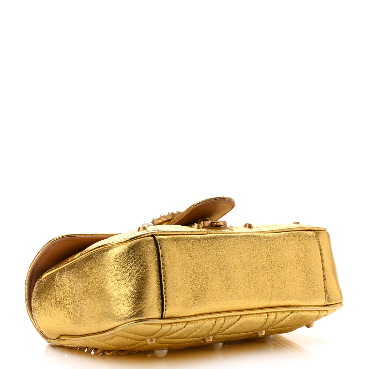 Gucci Metallic Calfskin Matelasse Studded Mini Pearly GG Marmont Shoulder Bag Gold 4 of 14