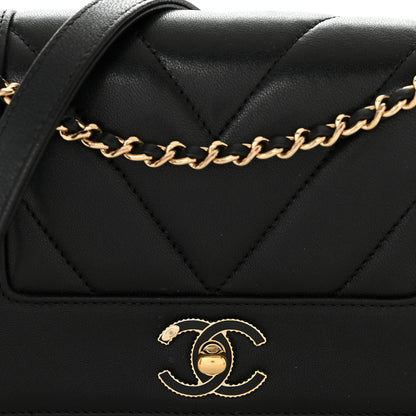 Chanel Sheepskin Chevron Quilted Small Vintage Mademoiselle Flap Black 10 of 16