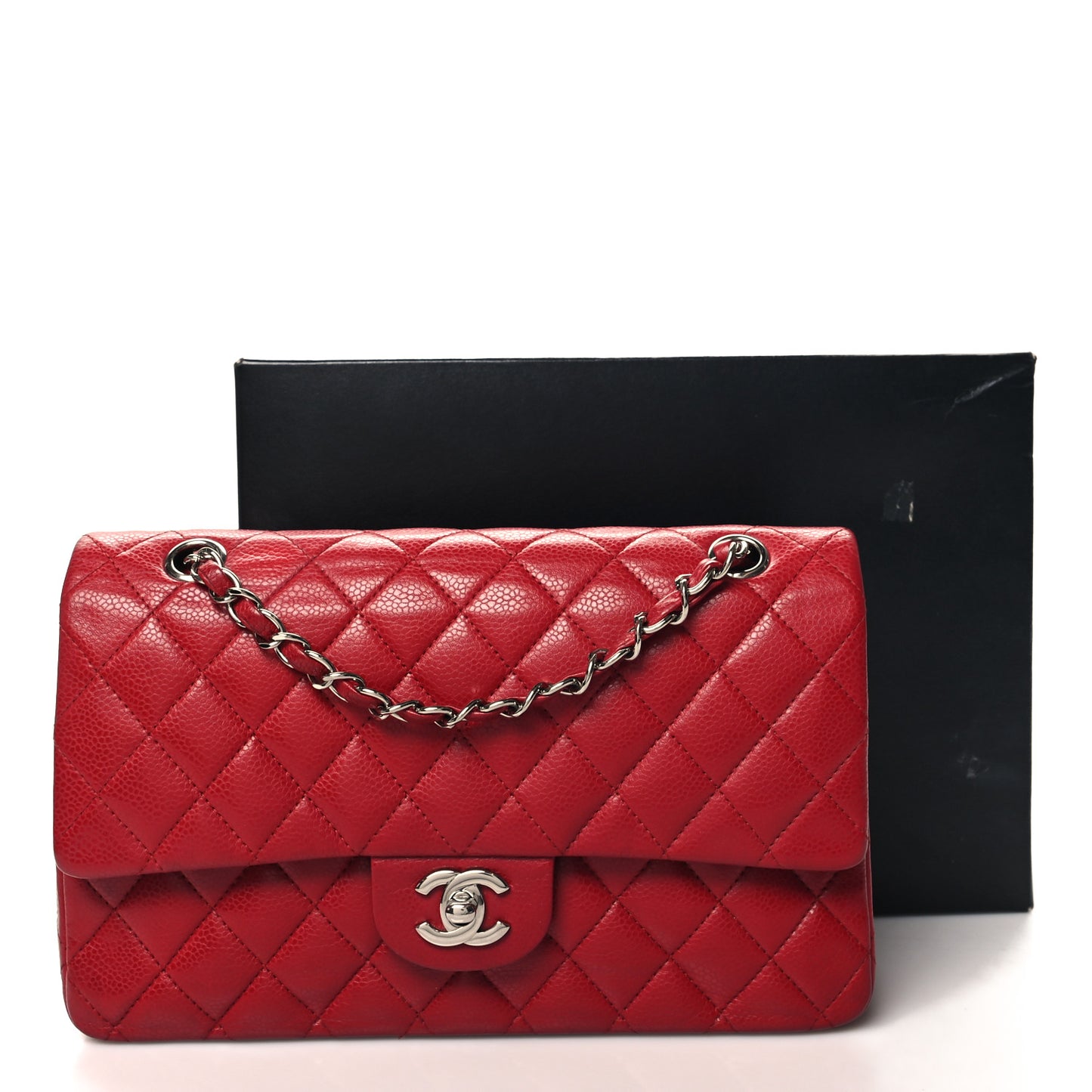Caviar Quilted Medium Double Flap Dark Red