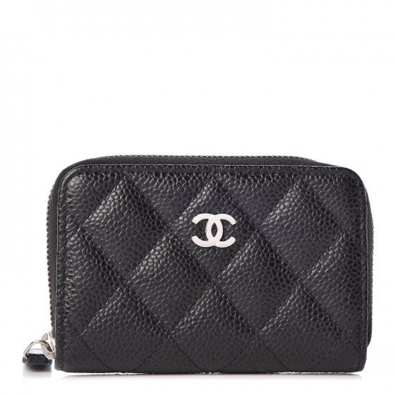 Caviar Quilted Zip Coin Purse Black