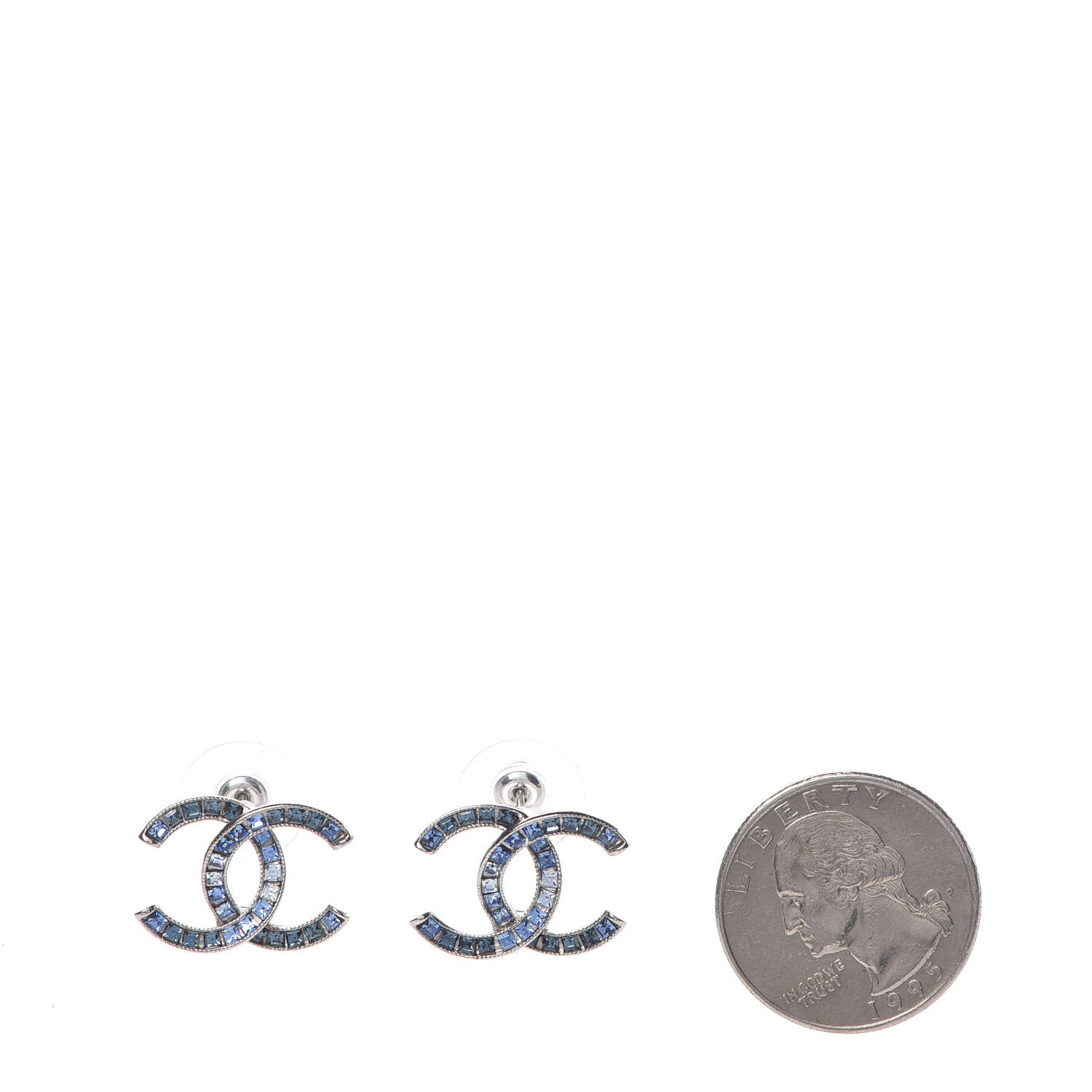 Chanel Crystal Baguette CC Earrings Blue 2 of 4