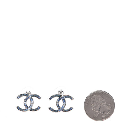 Chanel Crystal Baguette CC Earrings Blue 2 of 4