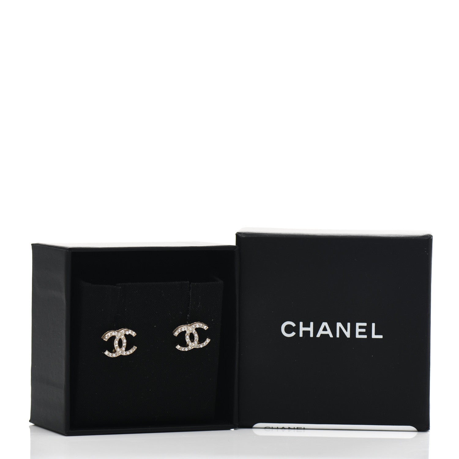 Chanel Pearl Crystal CC Charms Stud Earrings Light Gold 5 of 5
