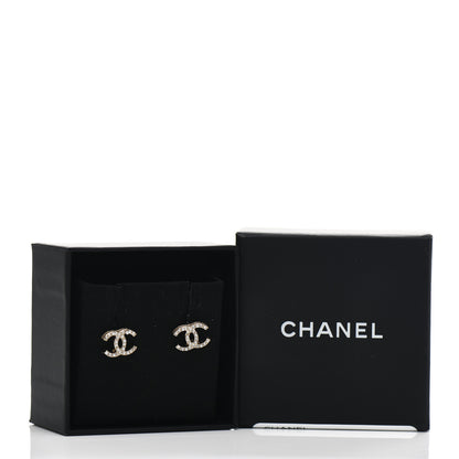 Chanel Pearl Crystal CC Charms Stud Earrings Light Gold 5 of 5