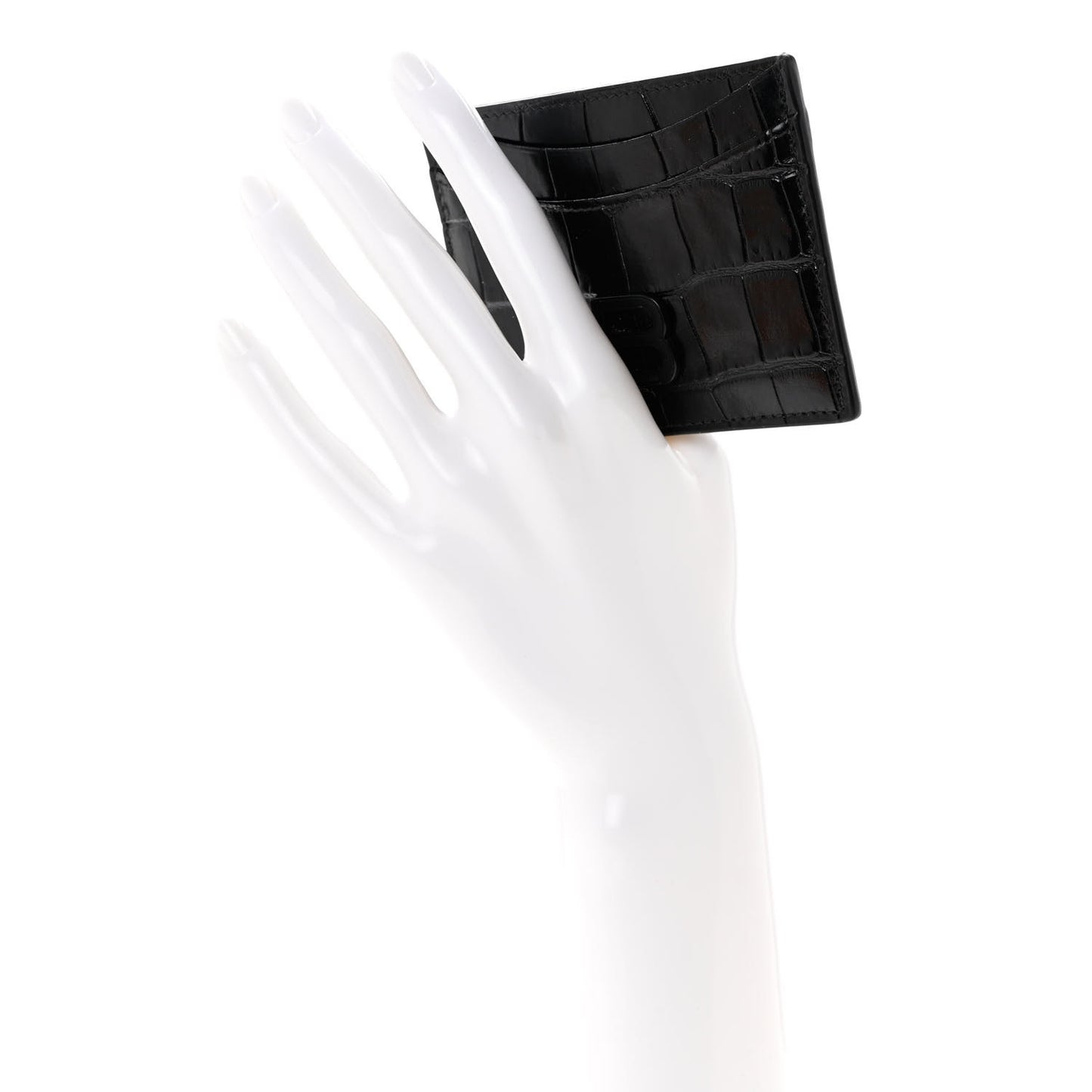 Shiny Calfskin Monochrome Crocodile Embossed Hourglass Card Holder Black