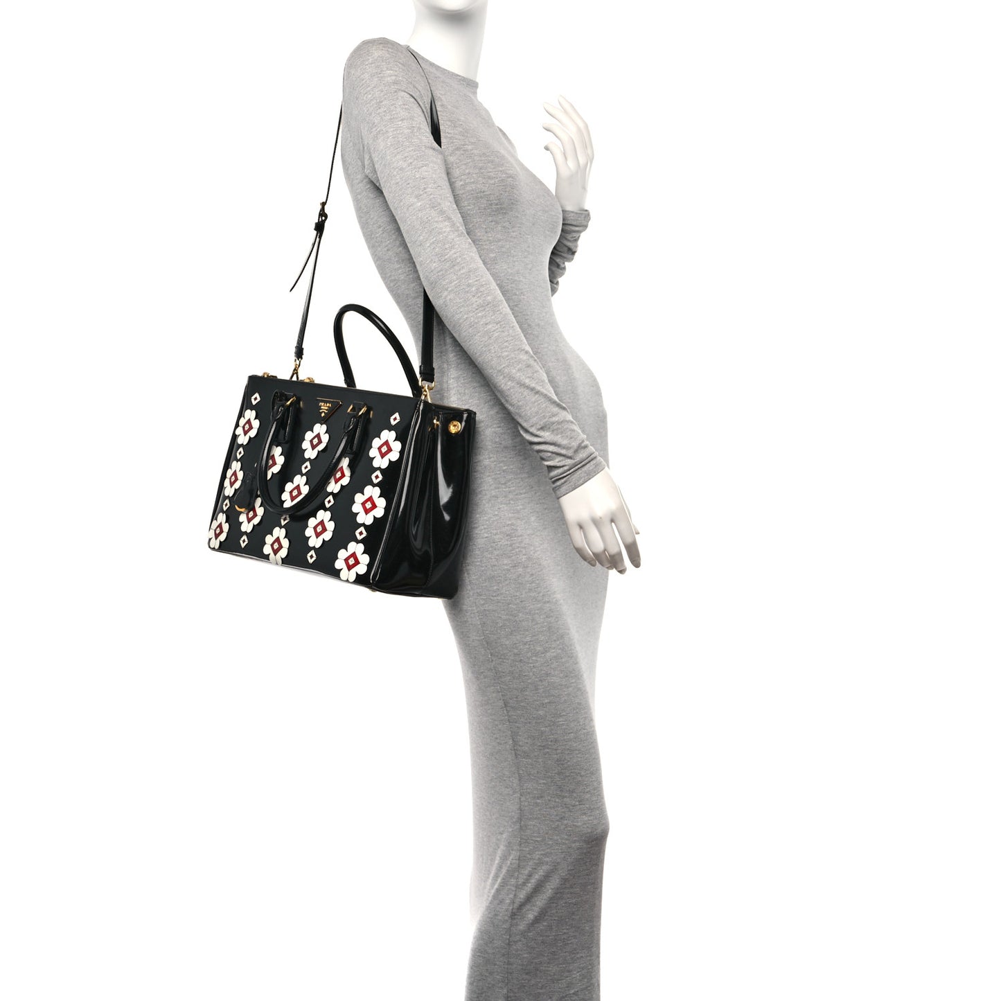Spazzolato Floral Medium Galleria Double Zip Tote Black White