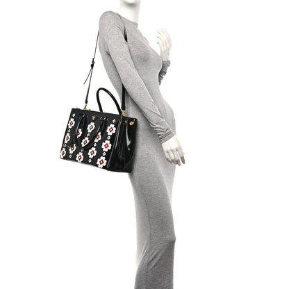 Prada Spazzolato Floral Medium Galleria Double Zip Tote Black White 2 of 9