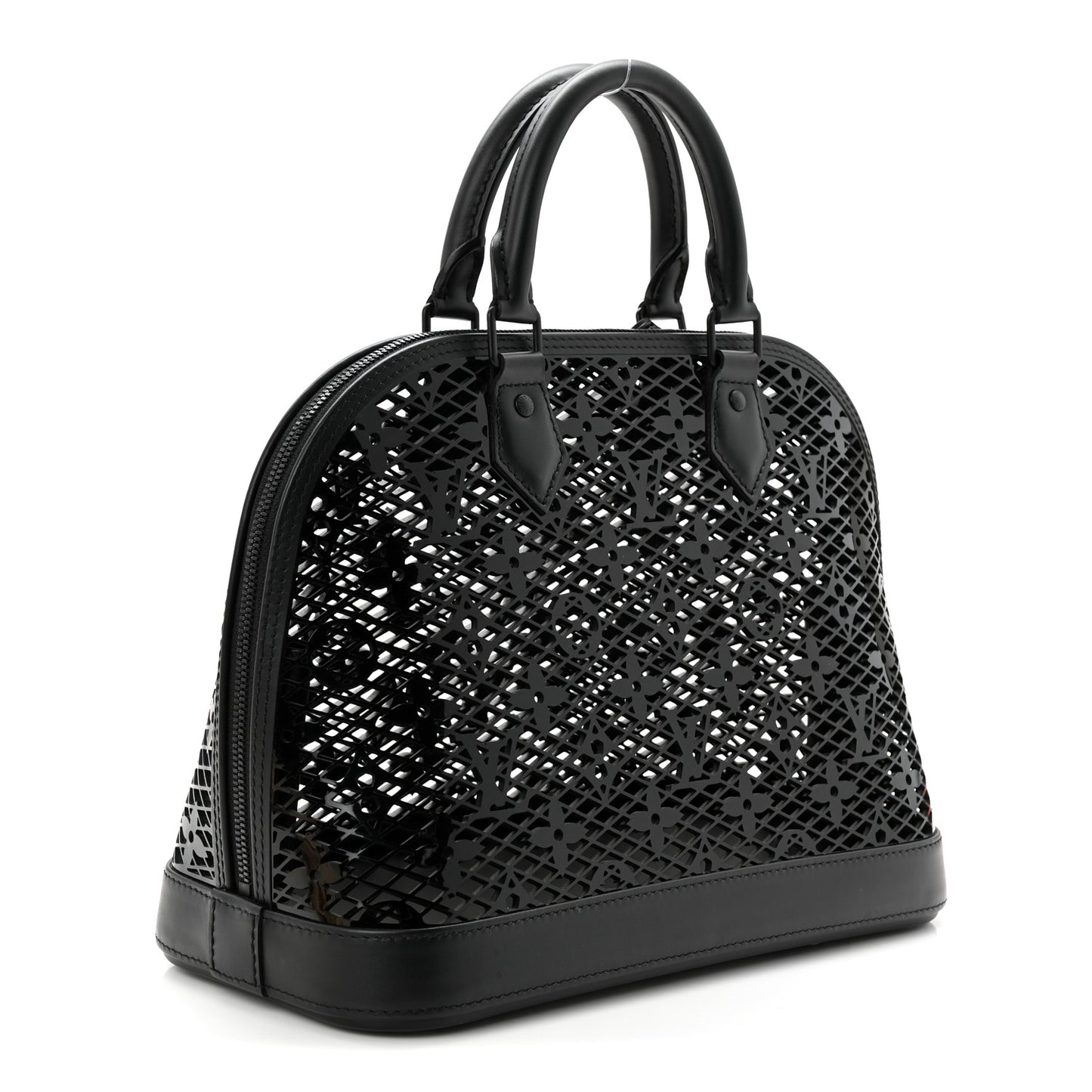 Patent Calfskin Laced Monogram Alma PM Black