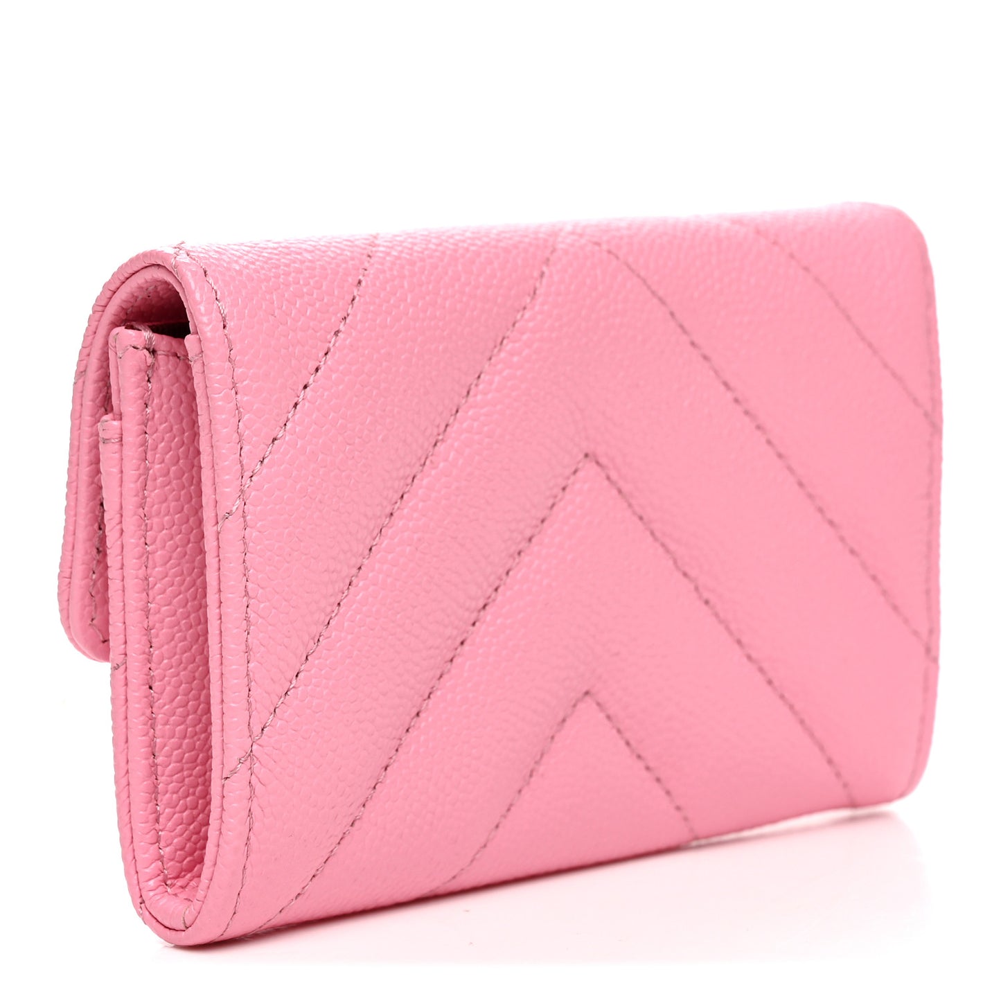 Shiny Caviar Chevron Quilted Flap Card Holder Pink