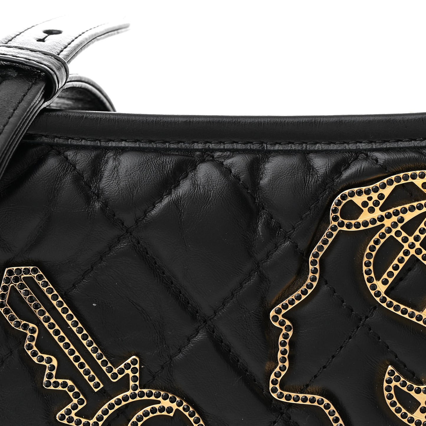 Aged Calfskin Quilted Charms Small Gabrielle Hobo Black