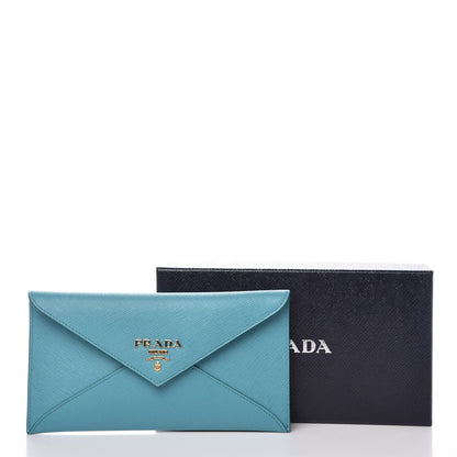 Prada Saffiano Metal Envelope Wallet Turchese 8 of 8