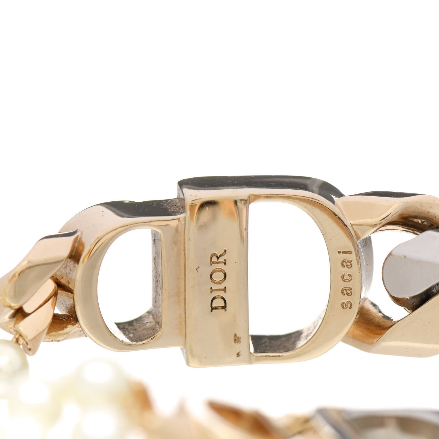 Christian Dior Metal Pearl CD Bracelet L Gold Silver 3 of 4