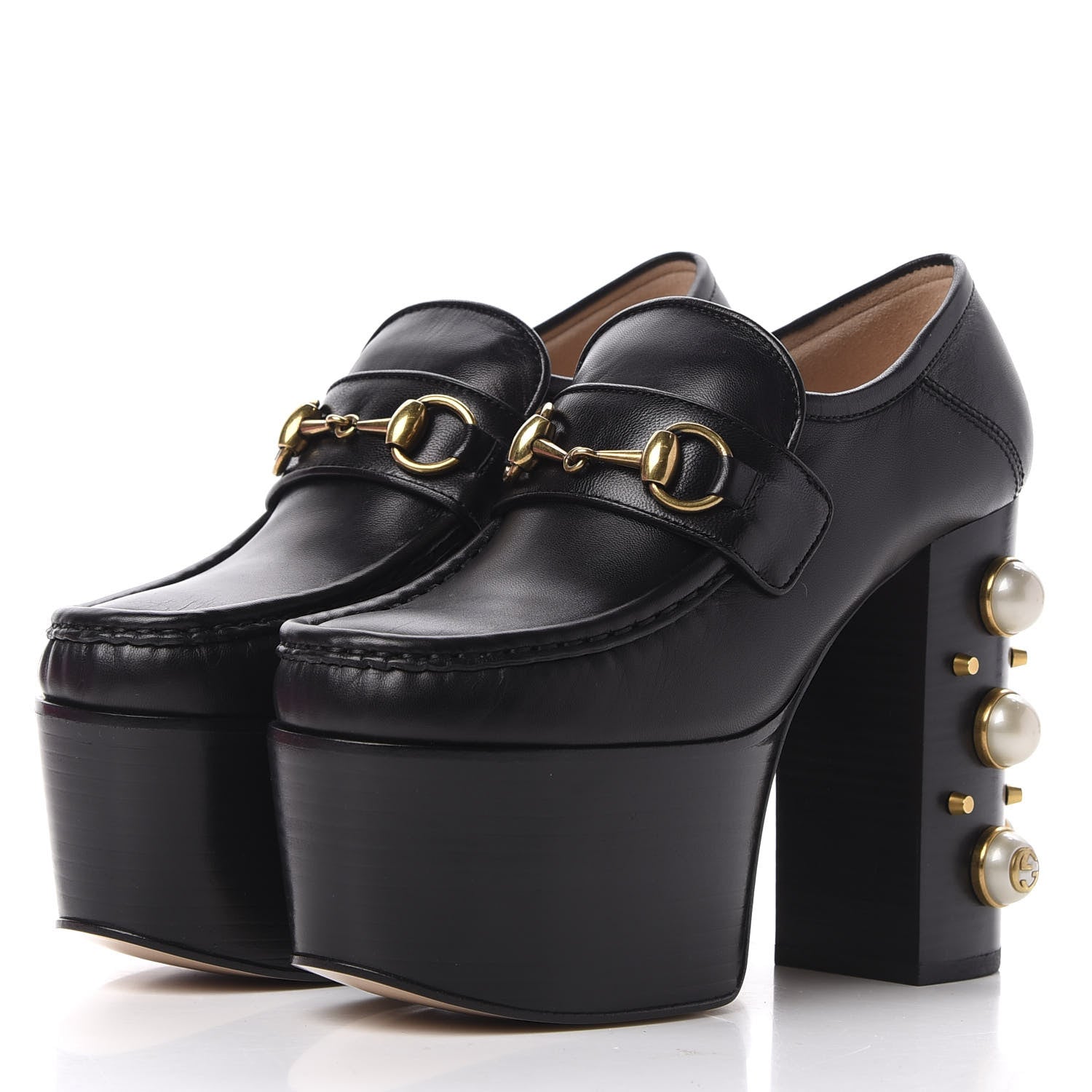 Gucci Malaga Kid Pearl Studded Vegas Platform Loafers 35 Black 3 of 11