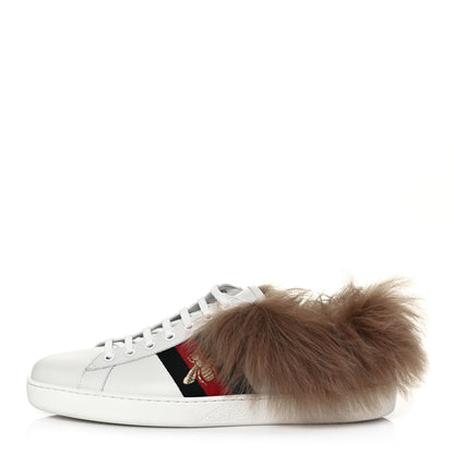 Gucci Calfskin Wool Web Bee Embroidered Mens Ace Sneakers 10 White 1 of 7
