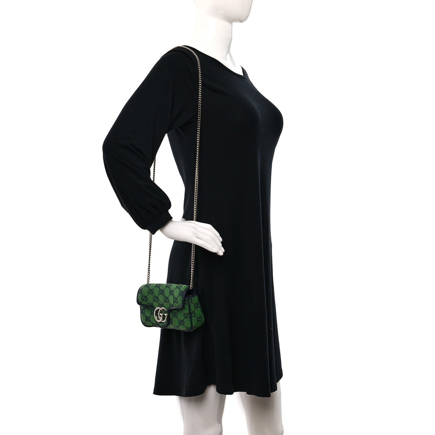 Gucci Monogram Multicolor Matelasse Diagonal Super Mini GG Marmont Shoulder Bag Green Blue 2 of 9