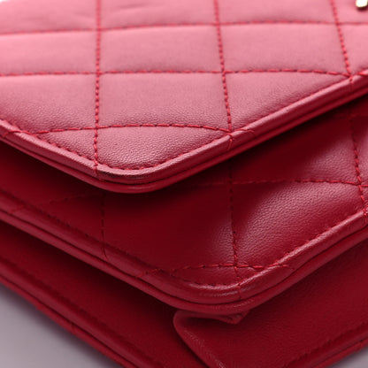 Chanel Lambskin Quilted Wallet On Chain WOC Light Red 10 of 15
