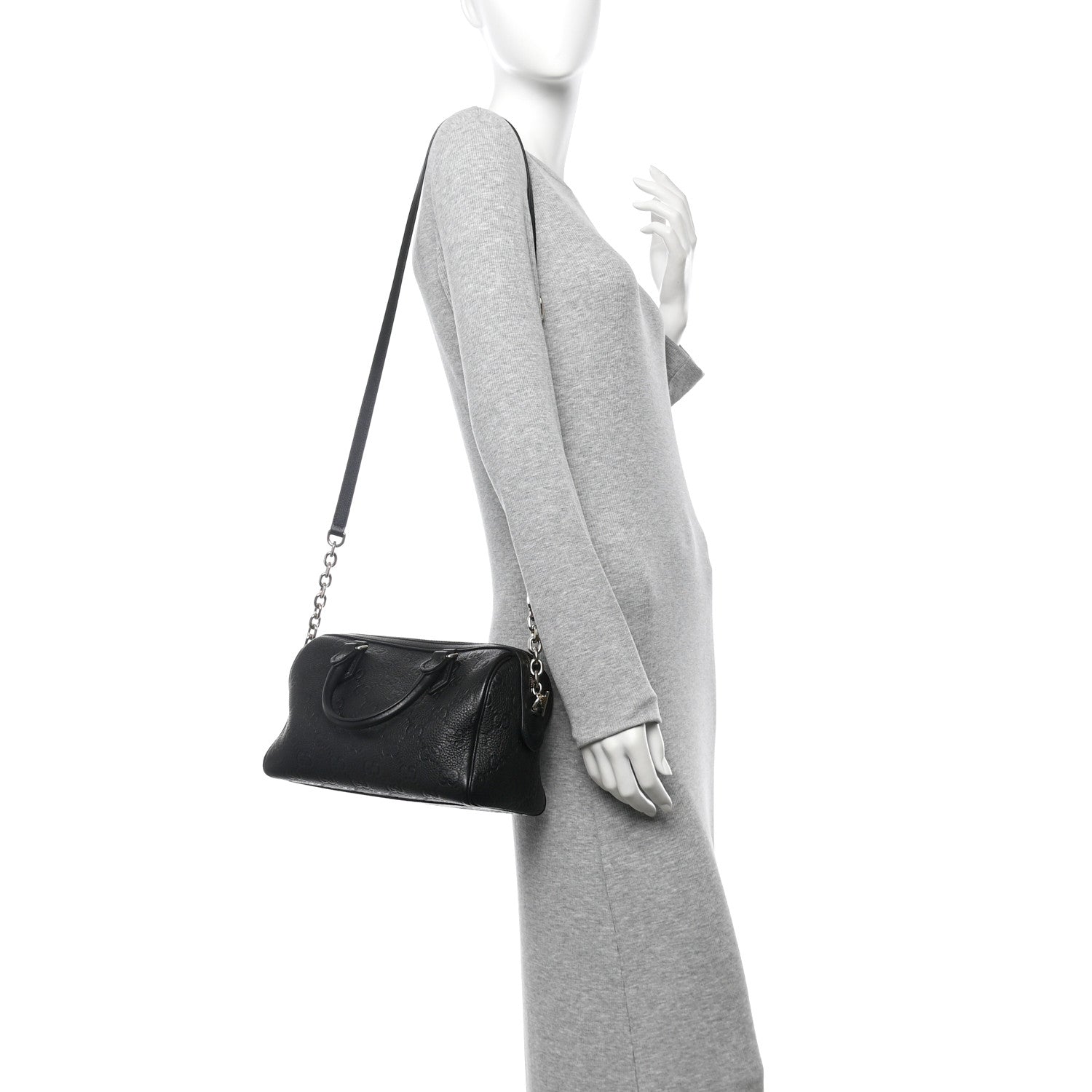 Gucci GG Grainy Calfskin Emblem Small Top Handle Bag Black 2 of 10