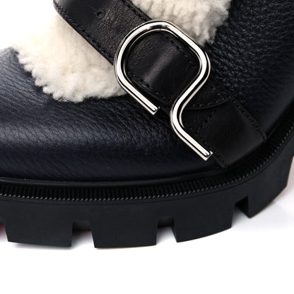 Christian Louboutin Calfskin Shearling Pole Chic 70 Booties 37.5 Nocturne Natural 7 of 10
