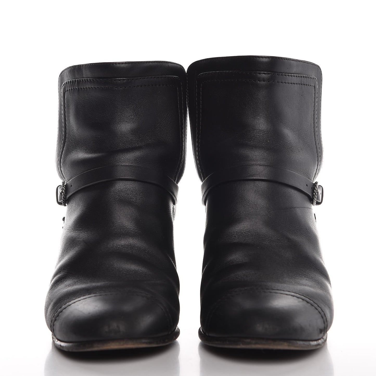 Calfskin CC Buckle Short Boots 38 Black
