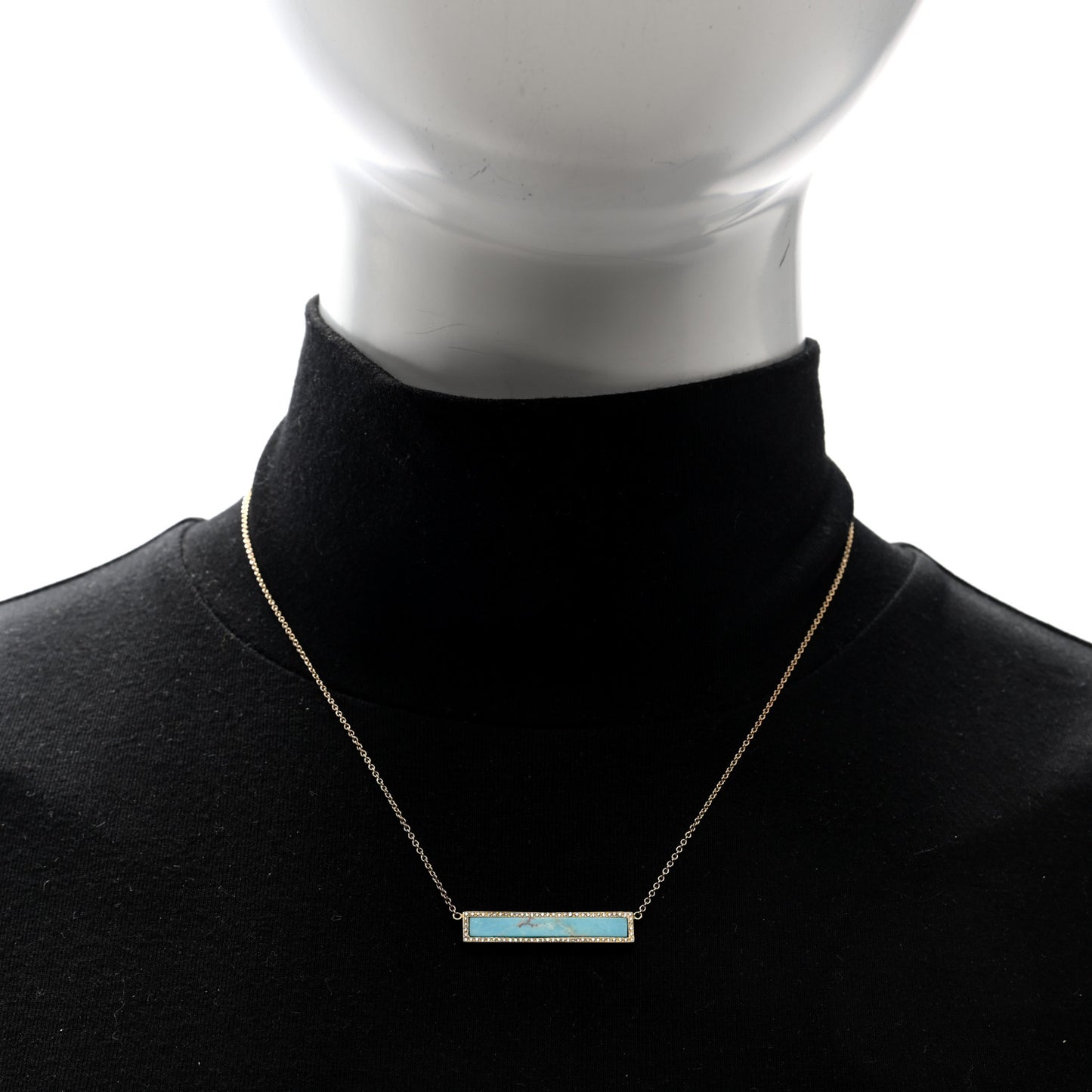 18K Yellow Gold Diamond Turquoise Bar Pendant Necklace