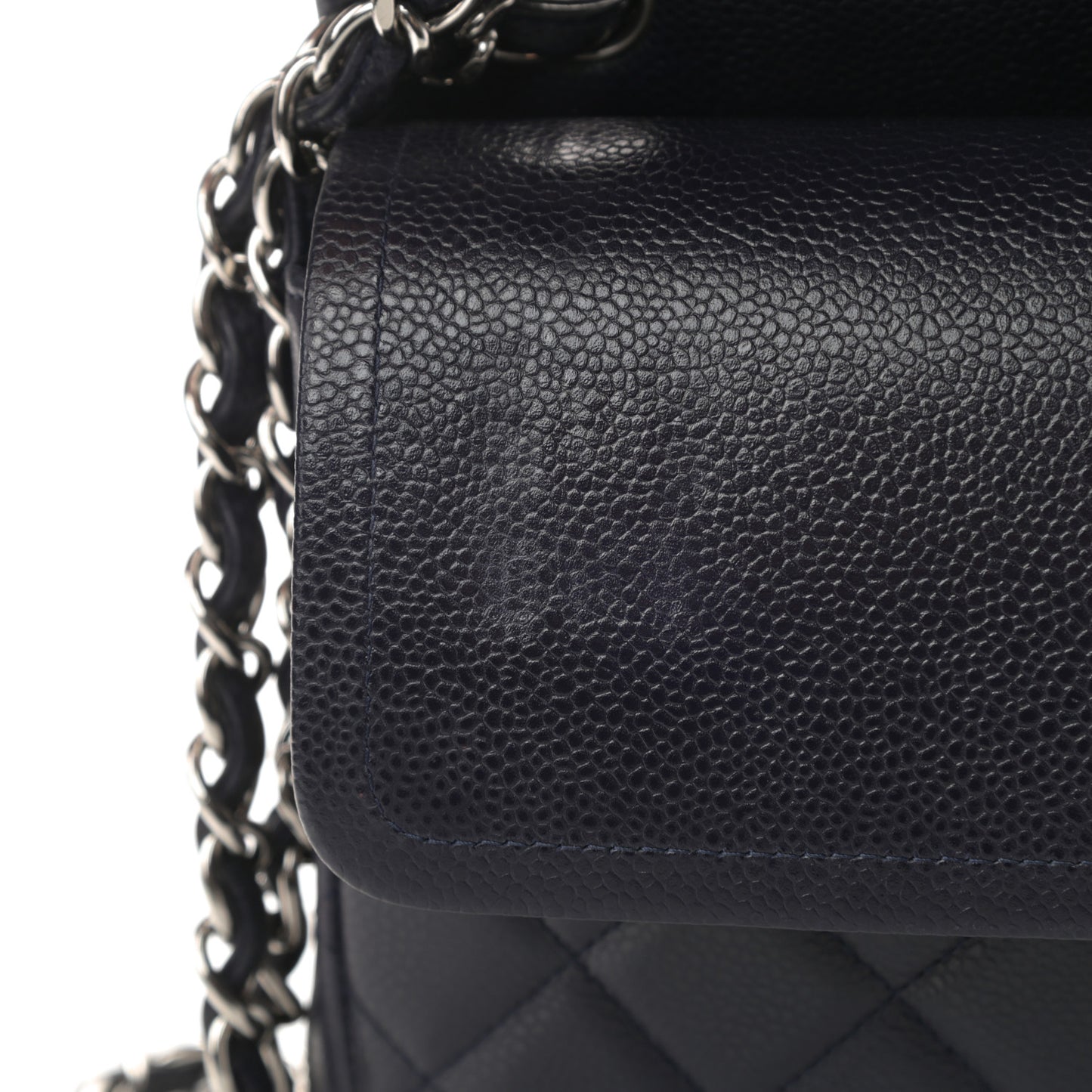 Caviar Quilted Jumbo Double Flap Navy Blue