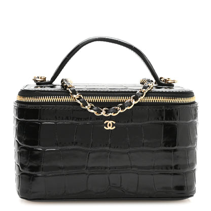 Chanel Calfskin Crocodile Embossed Exoticoco Small Top Handle Vanity Case With Chain Black 1 of 11