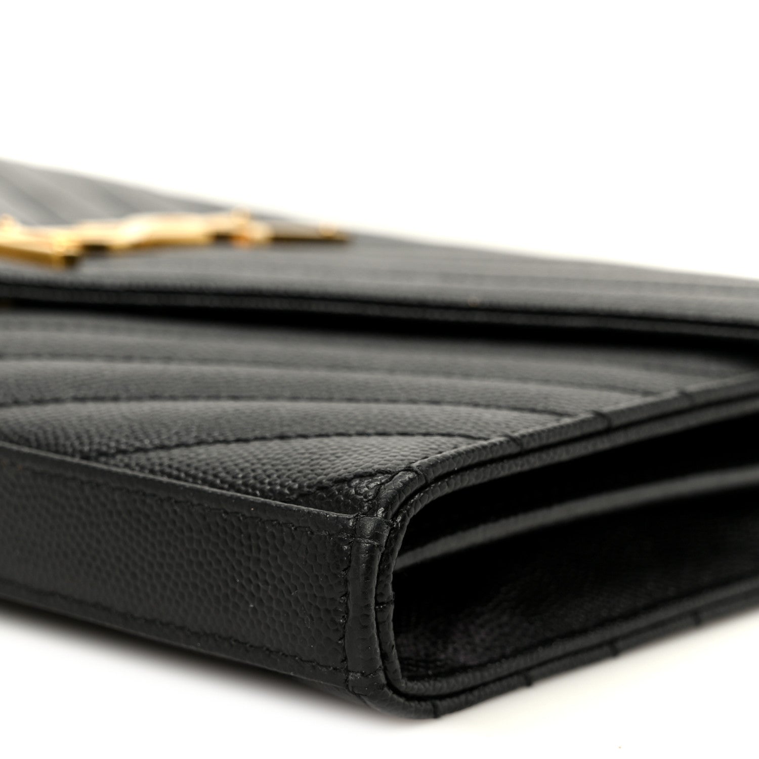 Saint Laurent Grain De Poudre Matelasse Chevron Monogram Chain Wallet Black 9 of 9