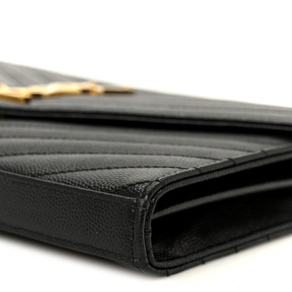 Saint Laurent Grain De Poudre Matelasse Chevron Monogram Chain Wallet Black 9 of 9