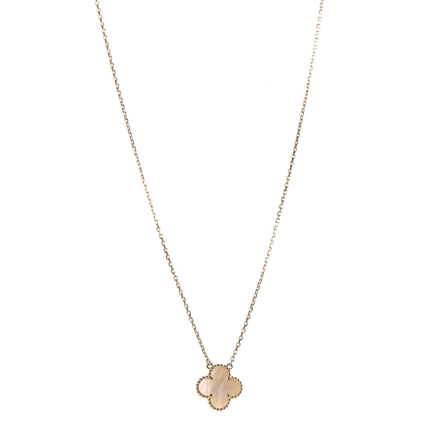 18K Yellow Gold Mother of Pearl Vintage Alhambra Pendant Necklace