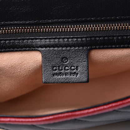 Gucci Vintage Effect Calfskin Matelasse Diagonal Striped Small Torchon GG Marmont Shoulder Bag Black Beige 5 of 9