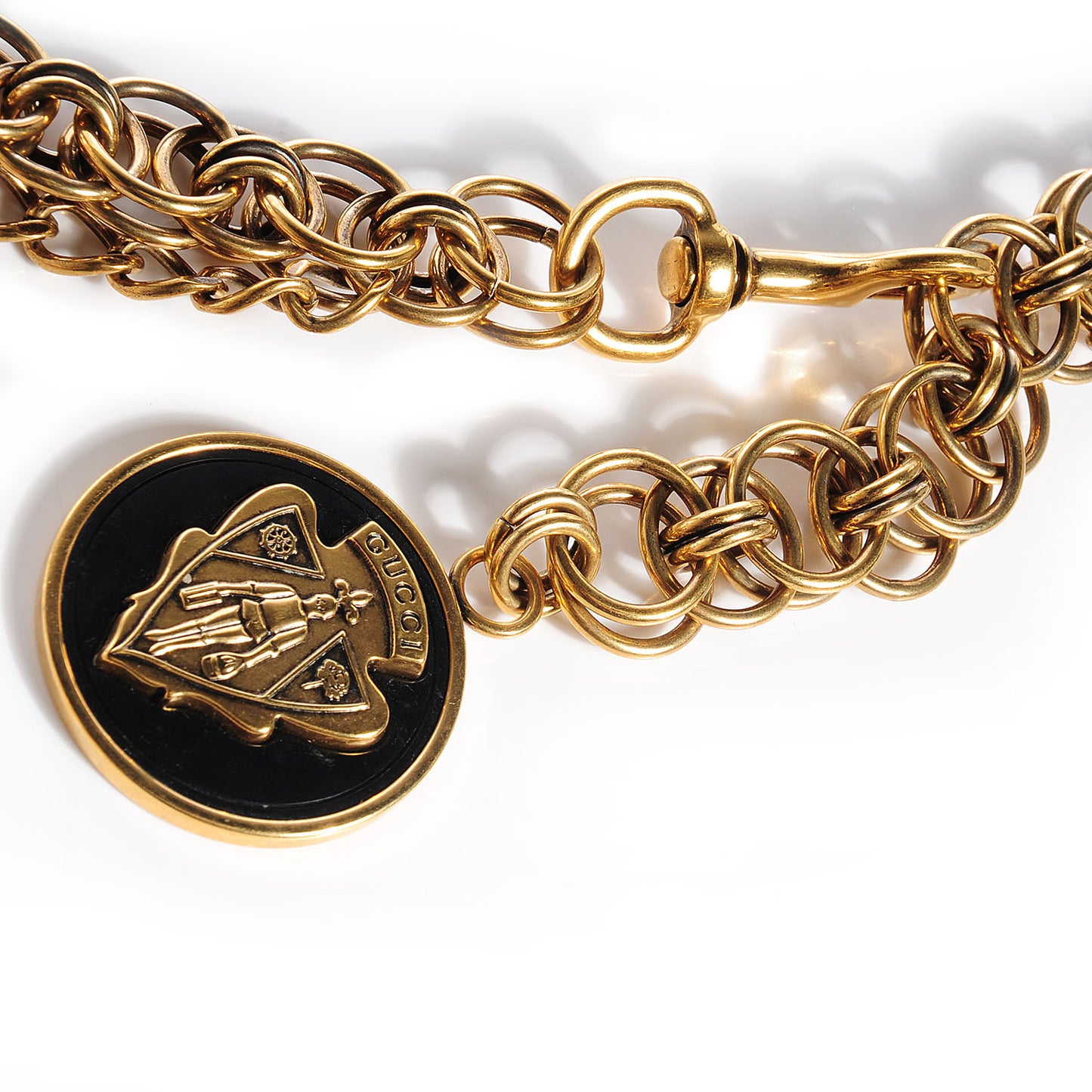 Chain Crest Charm Adjustable Belt Gold Black