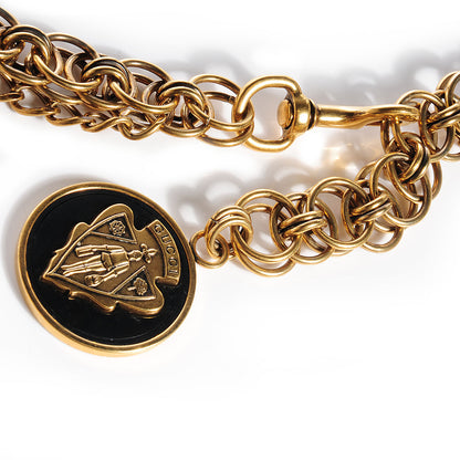 Gucci Chain Crest Charm Adjustable Belt Gold Black 3 of 5