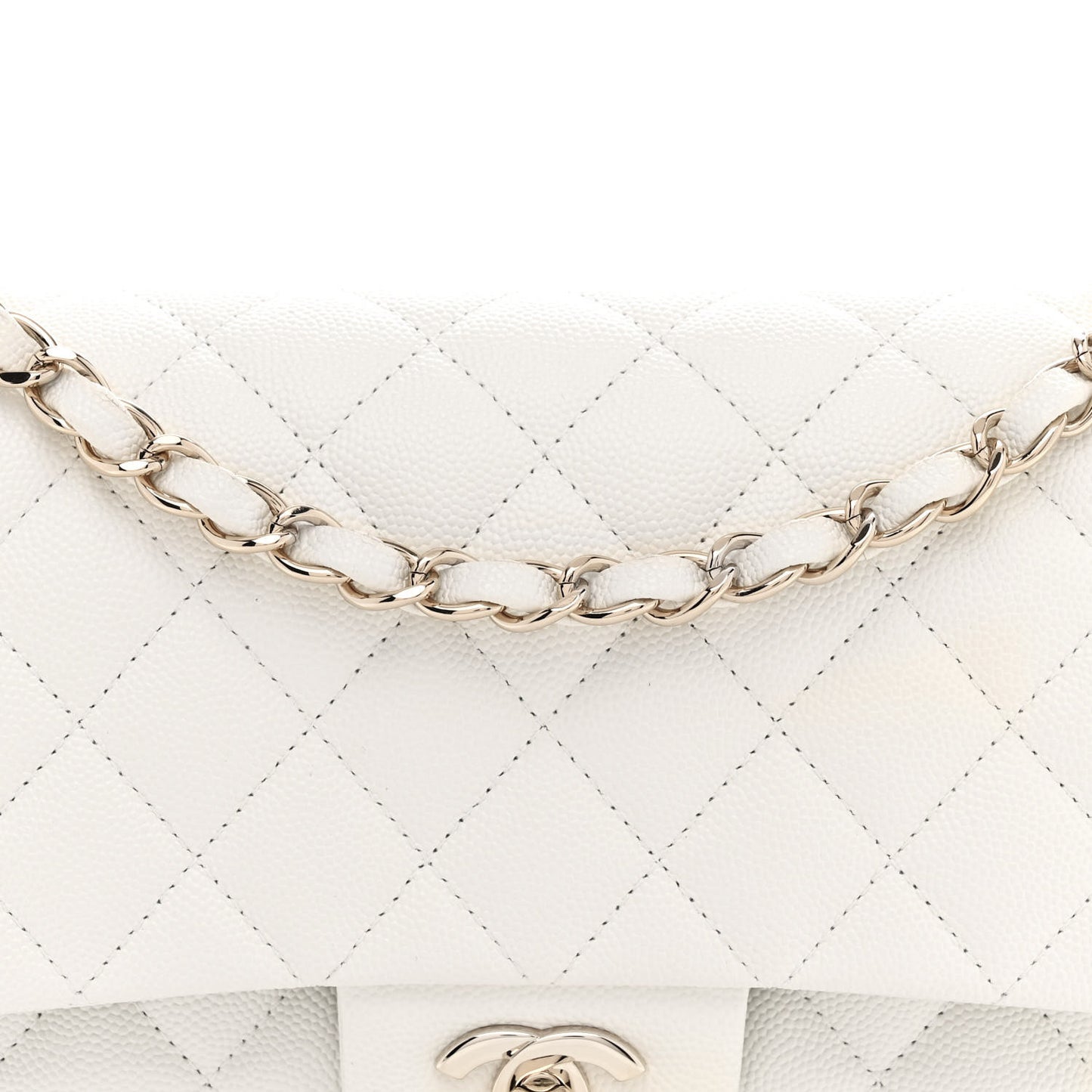 Caviar Quilted Medium Double Flap White