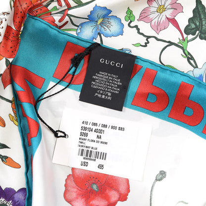 Gucci X DAPPER DAN Silk Flora Square Scarf Ivory Sky Blue 5 of 5