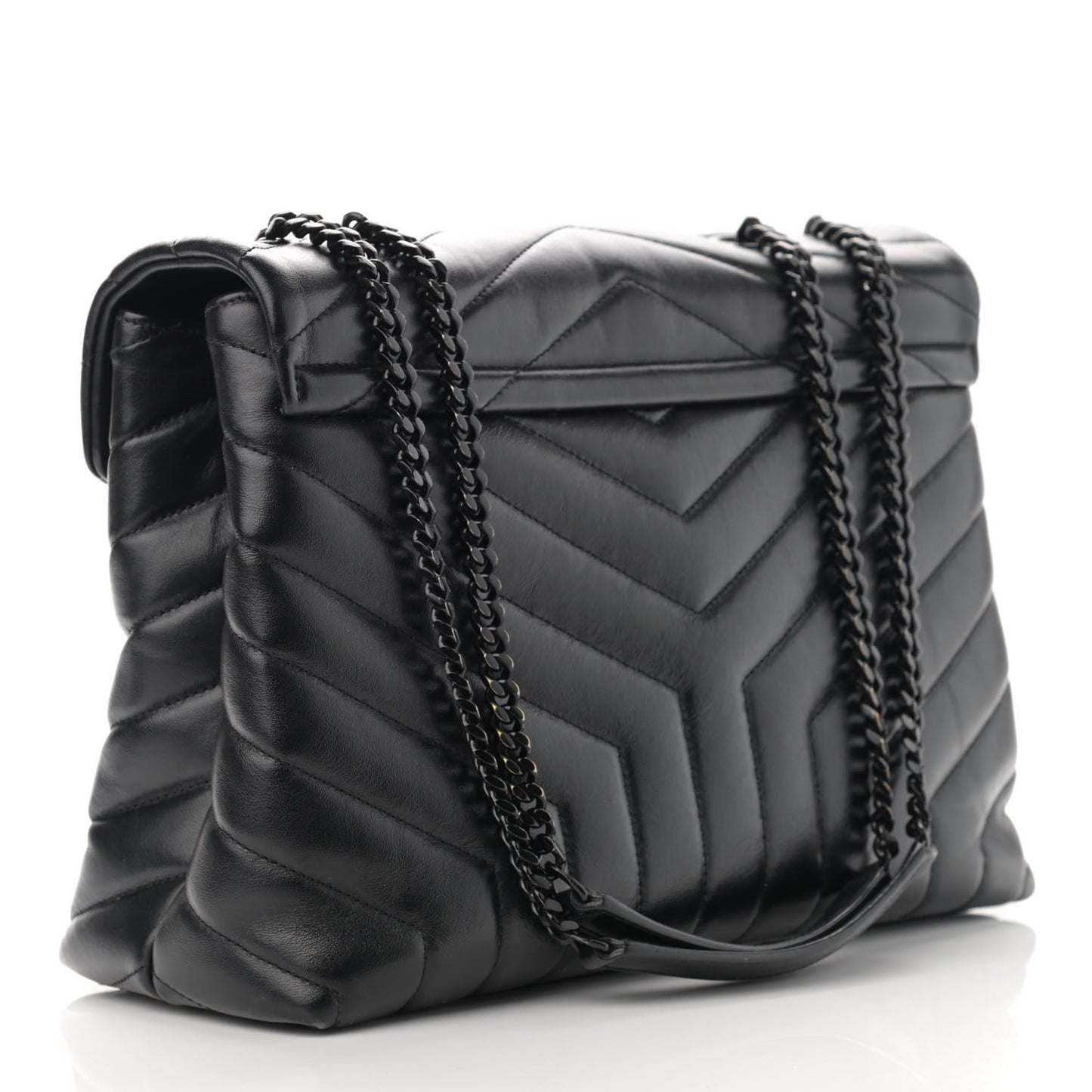 Calfskin Y Quilted Monogram Medium Loulou Chain Satchel Black