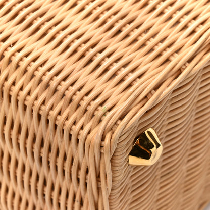 Prada Canvas Wicker Shoulder Bag White Tan 10 of 11