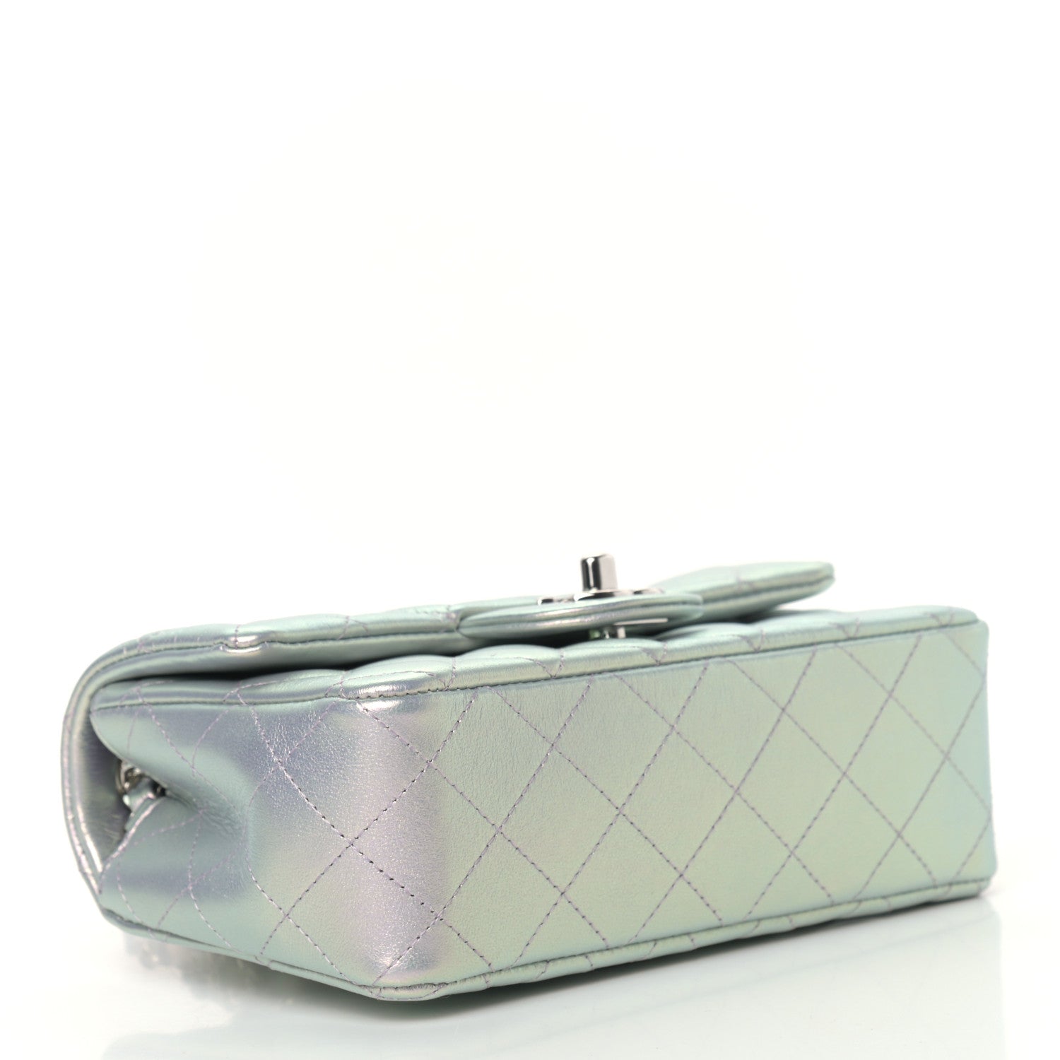 Chanel Iridescent Calfskin Quilted Mini Rectangular Flap Light Blue 4 of 9