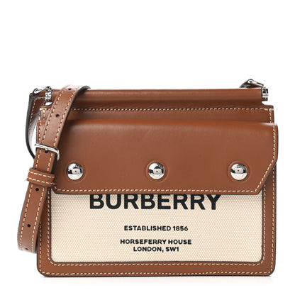 Burberry Smooth Calfskin Canvas Horseferry Print Mini Title Bag with Pocket Natural Malt Brown 1 of 10