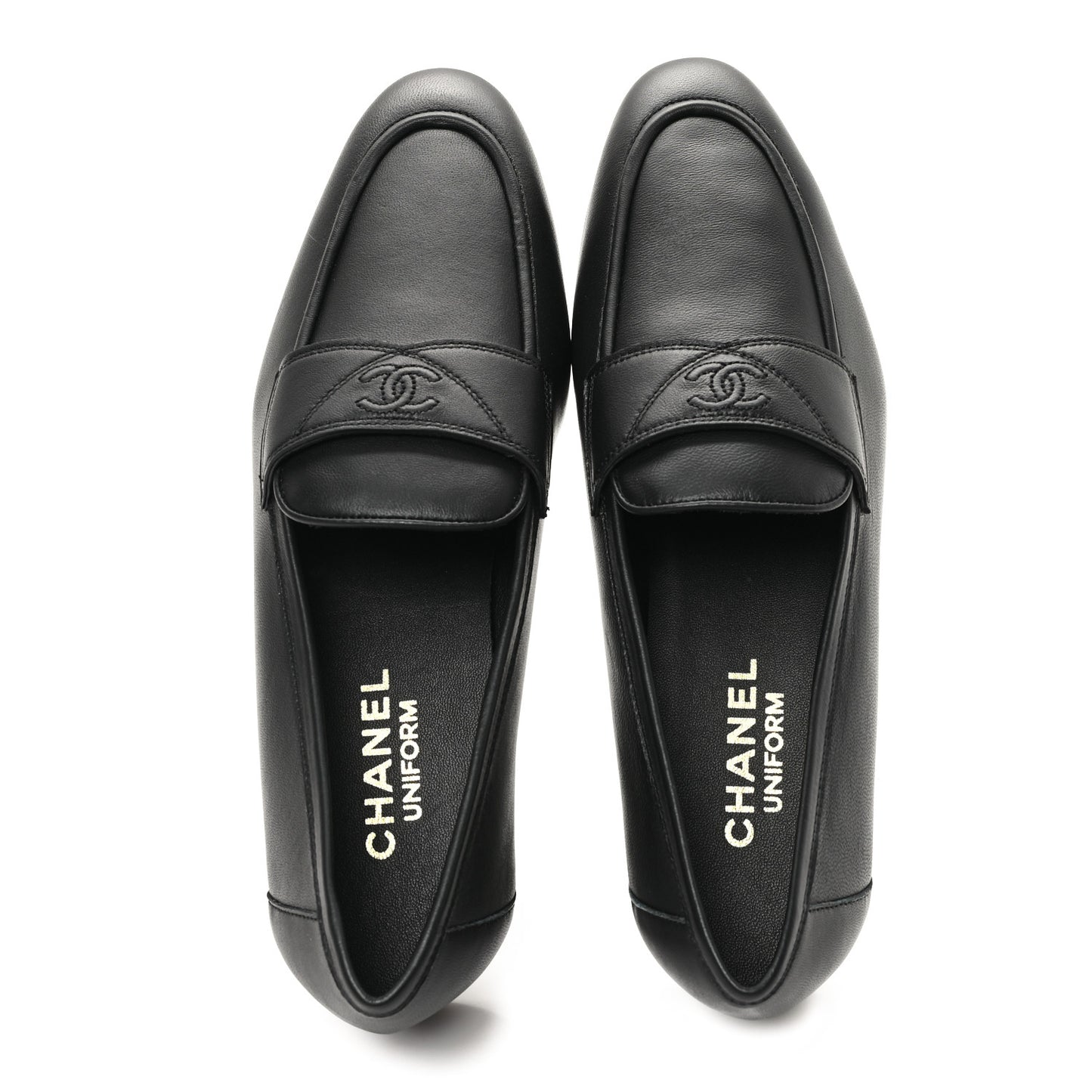 Lambskin Mens Stitched CC Loafers 42 Black