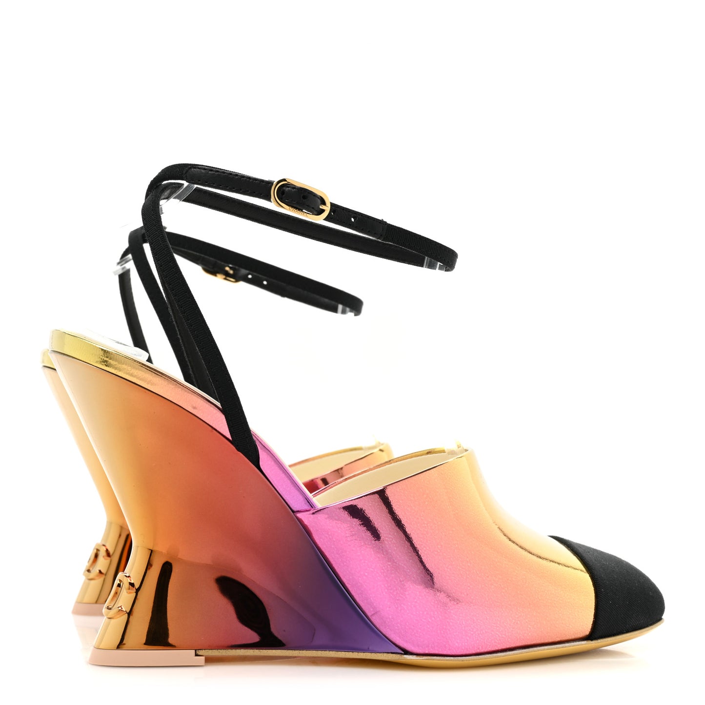 Laminated Calfskin Grosgrain Cap Toe CC Slingbacks 36 Pink Orange Yellow Black