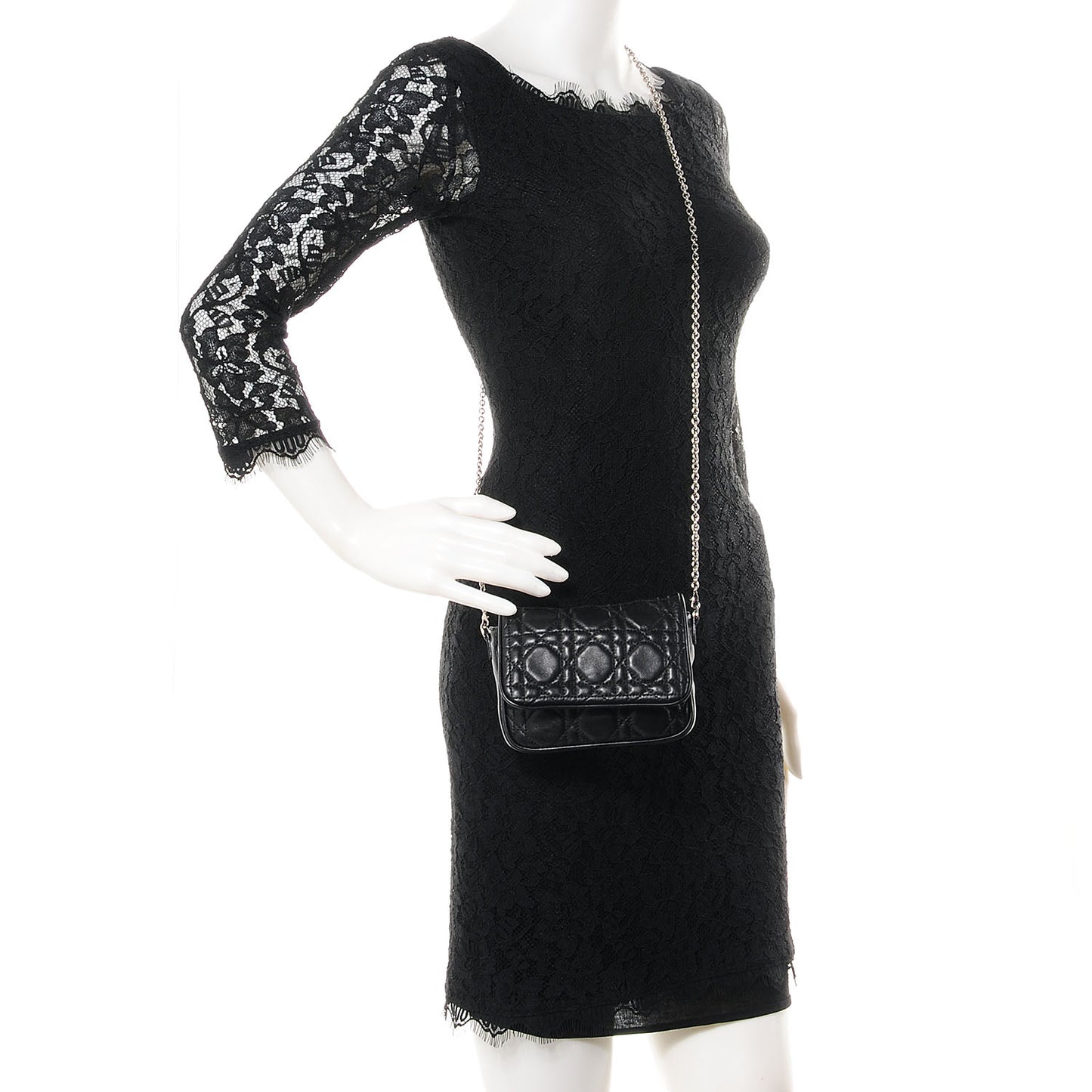 Lambskin Cannage Lady Dior Pochette Black