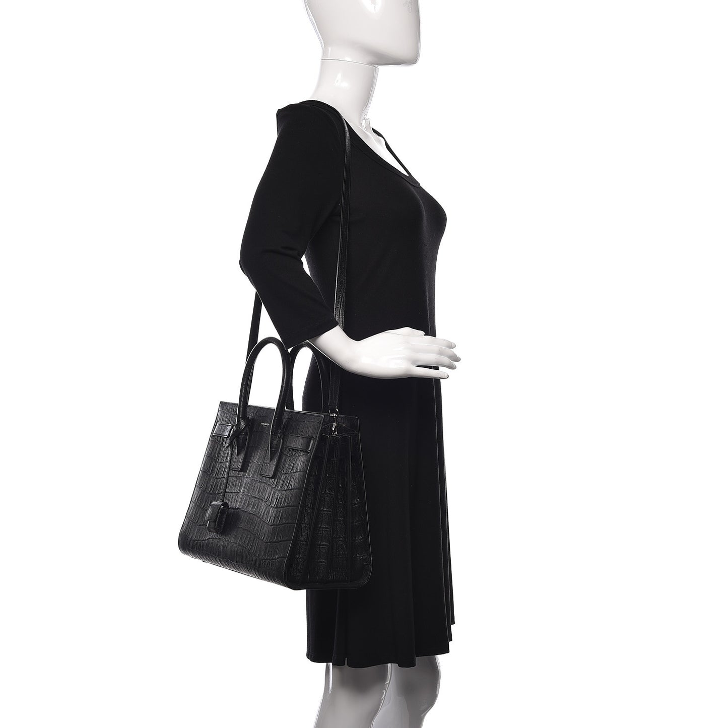 Calfskin Crocodile Embossed Small Sac de Jour Black