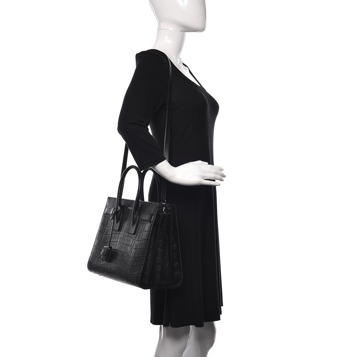 Saint Laurent Calfskin Crocodile Embossed Small Sac de Jour Black 3 of 12