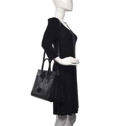 Saint Laurent Calfskin Crocodile Embossed Small Sac de Jour Black 3 of 12