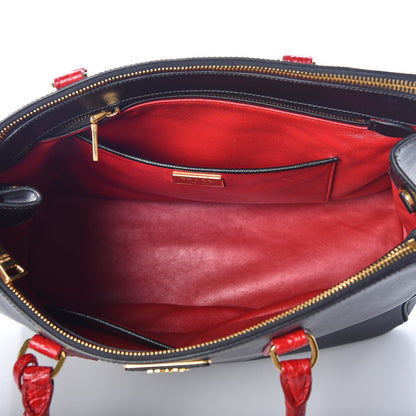 Prada Saffiano Crocodile Medium Galleria Double Zip Tote Black Rosso 7 of 8