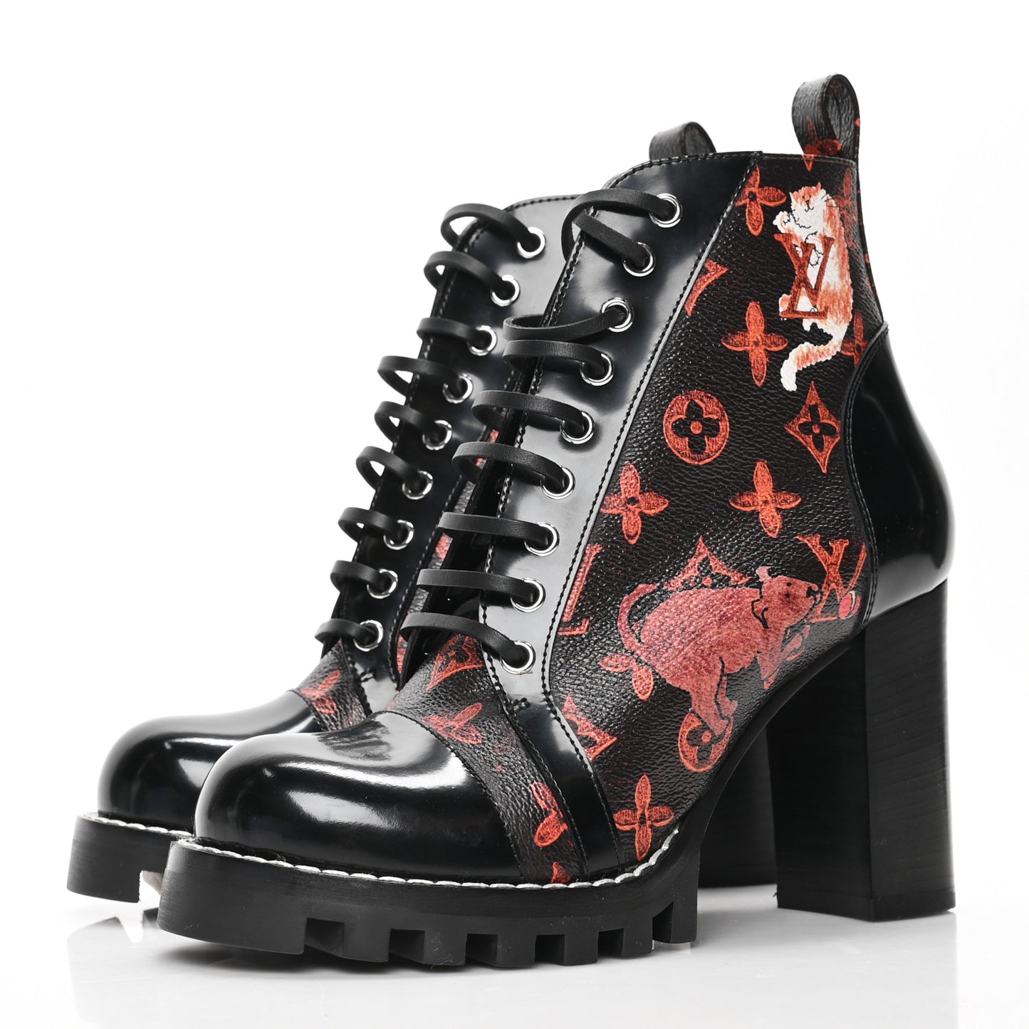 Patent Calfskin Catogram Star Trail Ankle Boots 39 Black Marron