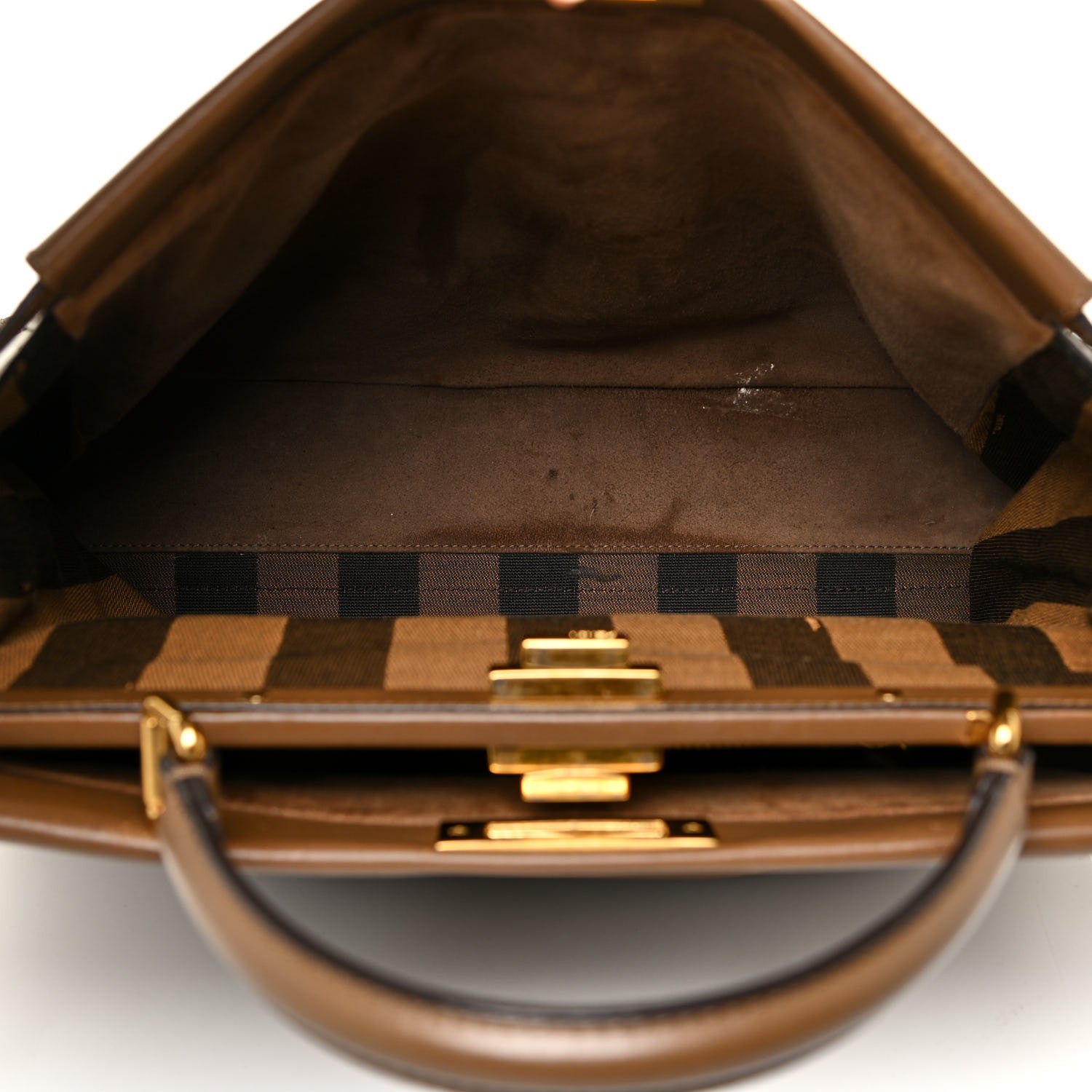 Fendi Vitello Morgan Fabric Jacquard Pequin Large Peekaboo Iconic Satchel Foresta Tobacco Black 10 of 26