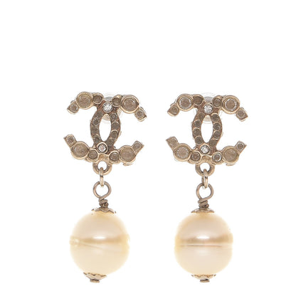 Chanel Crystal Pearl CC Drop Earrings Gold 1 of 4