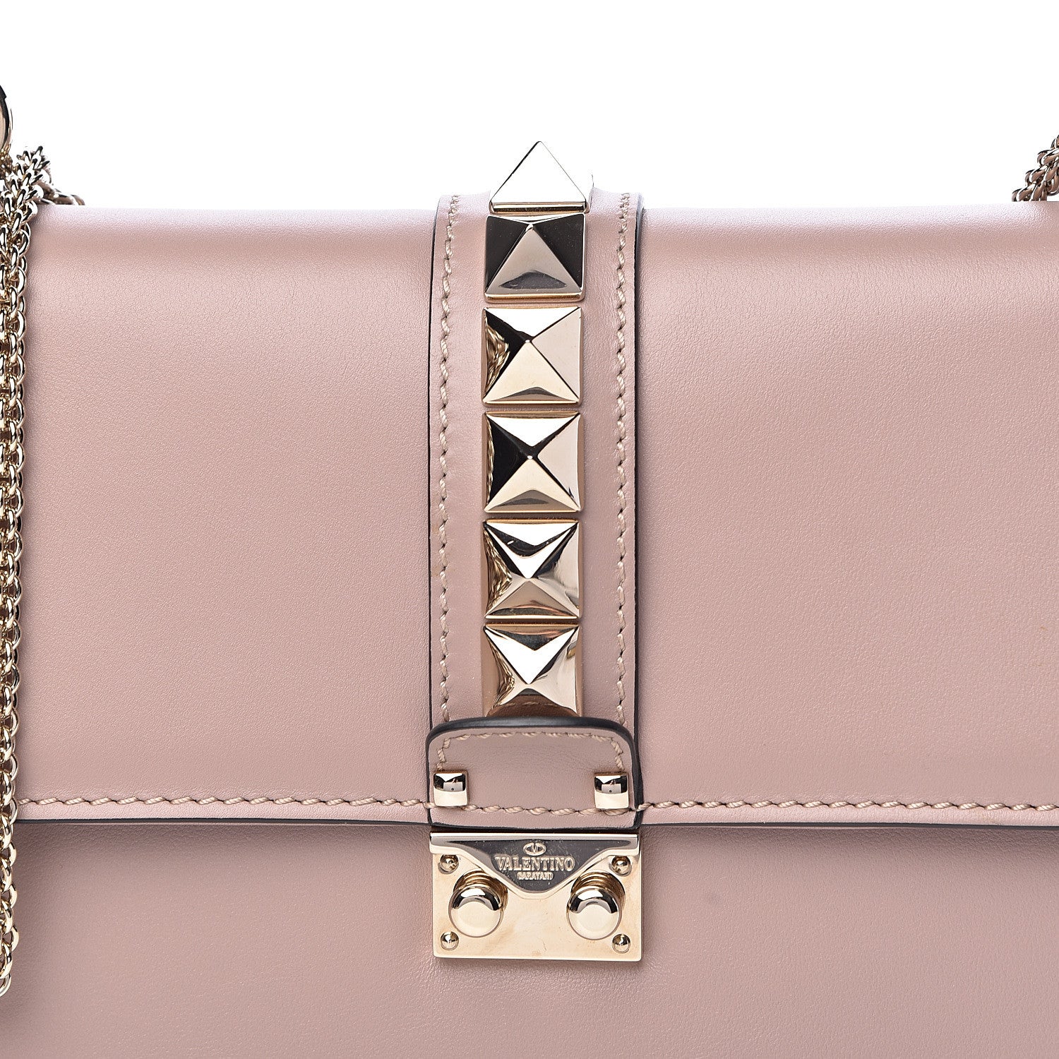 Valentino Garavani Vitello Medium Glam Lock Rockstud Flap Poudre 13 of 13